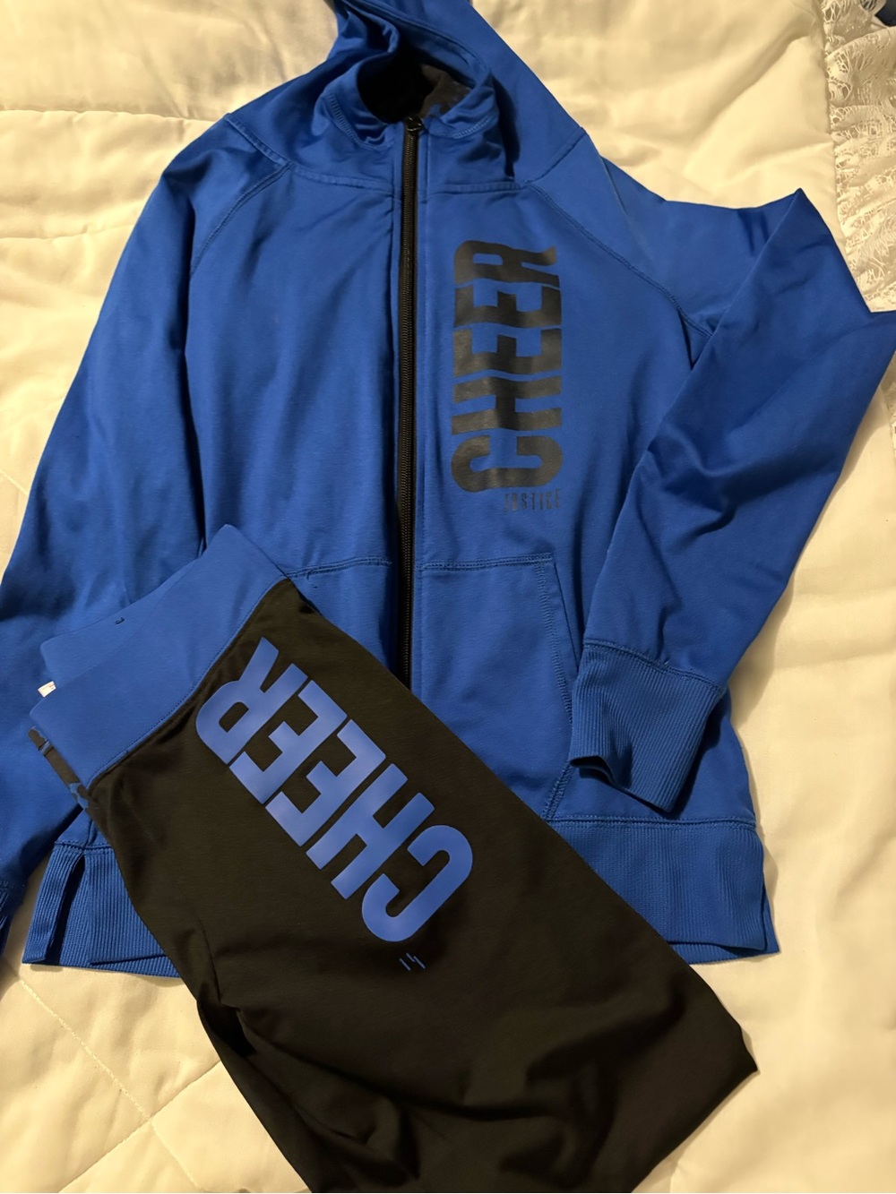 Justice Girls Blue and Black CHEER Hoodie & Leggings Matching Set